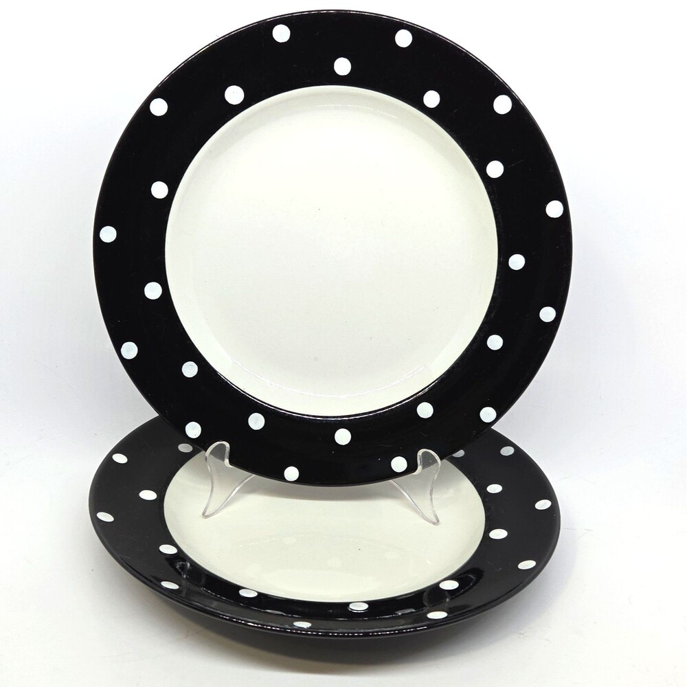 Spode Baking Days Black White Dots 10 5/8" Dinner Plates Set Of 2